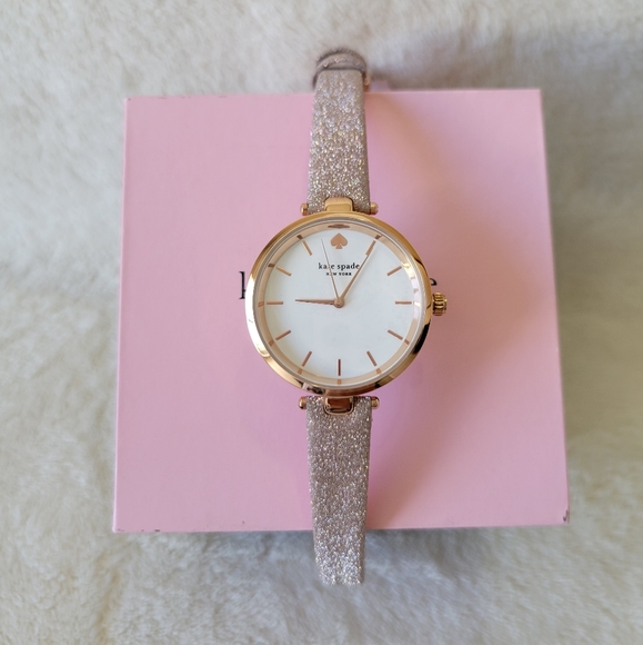 ✨️SOLD✨️💖KATE SPADE NY ROSE GOLD TONE GLITTER LEATHER WOMEN'S WATCH 💖 - Picture 5 of 8